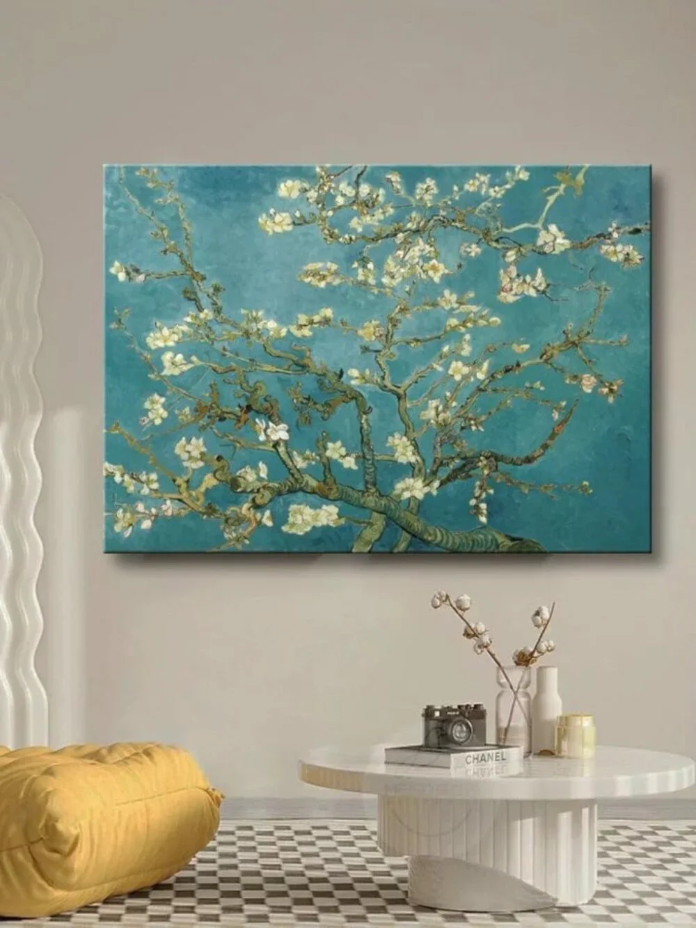 Large Floral Canvas Wall Art - Almond Blossom Modern Print for Home Decor 24x36